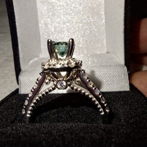 3.0ct Vivid Blue Green Moissanite Halo Ring - GRA Certified - VVS1 Sz6.5